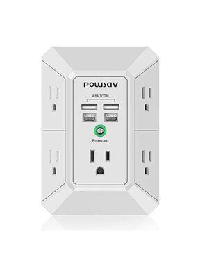 Surge Protector Wall Outlet Extender 5 AC 4 USB Ports Power Strip White